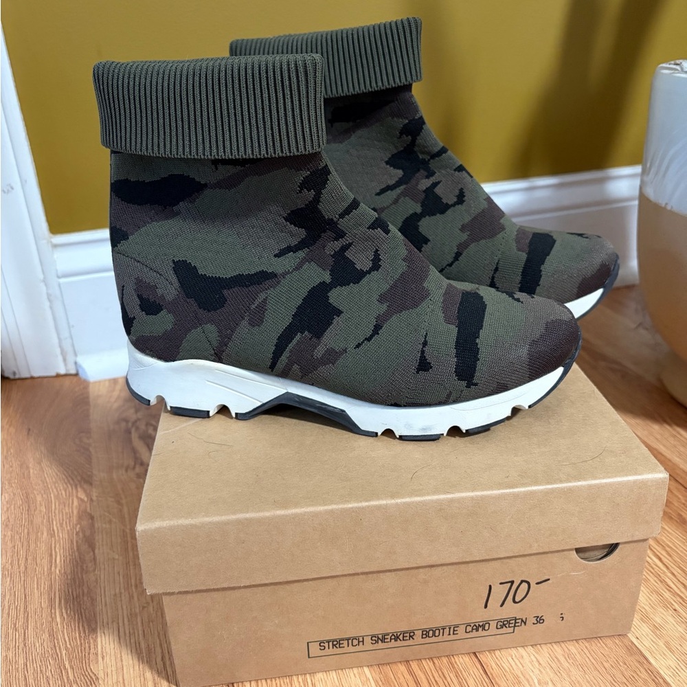 All Black stretch sneaker bootie camo green